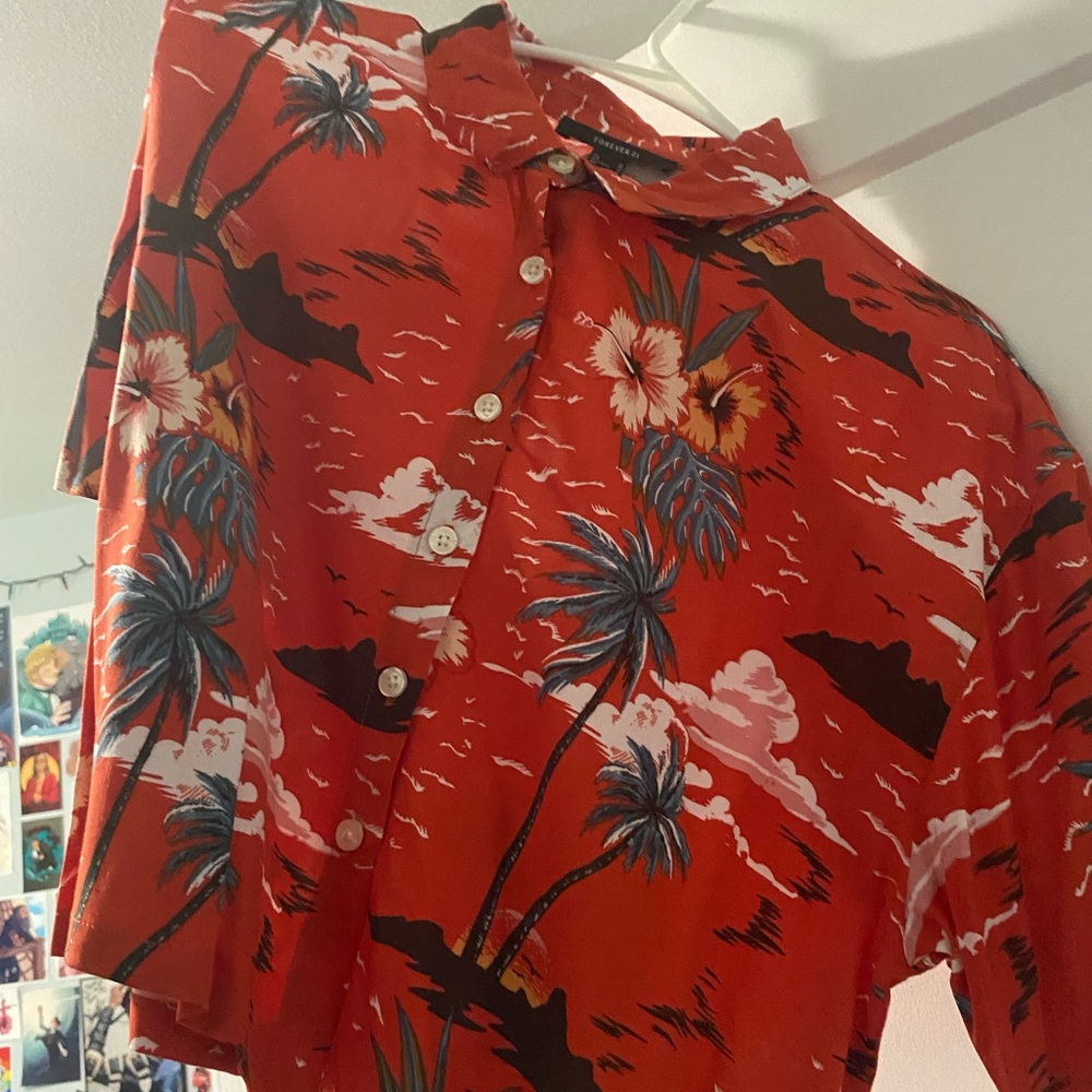 Forever 21 Red Tropical Print Men's Shirt